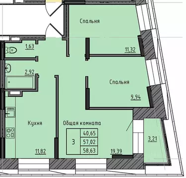 3-к кв. Саха (Якутия), Якутск 37-й кв-л,  (58.63 м)