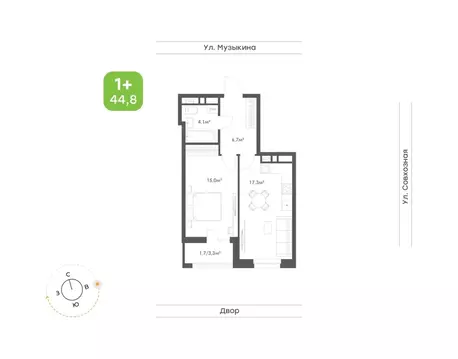 1-к кв. Хабаровский край, Хабаровск Совхозная ул. (44.8 м)