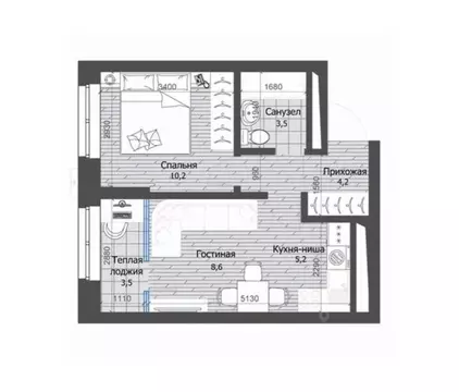 2-к кв. Татарстан, Казань ул. Юлиуса Фучика, 30А (35.2 м)