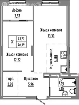 2-комнатная квартира: Краснообск, жилой комплекс Базилик (43.22 м)