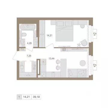 1-к кв. Башкортостан, Уфа бул. Яркий (39.18 м)