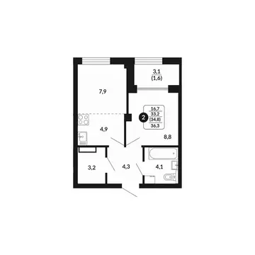 2-к кв. Кировская область, Киров Хлебозаводской проезд, 2 (34.8 м)