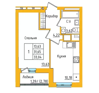 1-к кв. Башкортостан, Уфа ул. Валерия Лесунова, 18 (33.0 м)