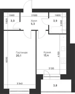 1-к кв. Тульская область, Тула ул. Героев России, 6 (49.5 м)