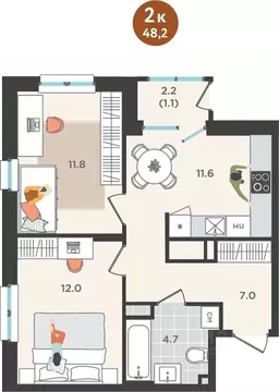 2-к кв. Пермский край, Пермь ул. Куфонина, 1 (48.2 м)