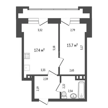 2-комнатная квартира: Иркутск, улица Лермонтова, 341/6 (41.5 м)
