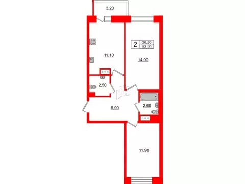 2-к кв. Ленинградская область, Всеволожский район, пос. Бугры ул. ...