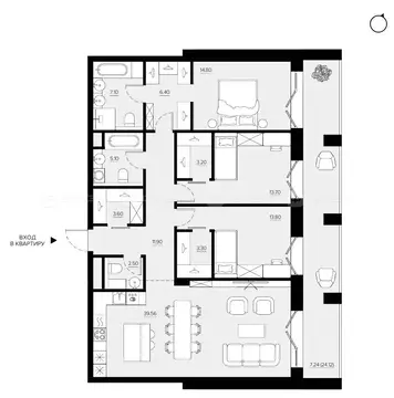 3-к кв. Татарстан, Казань Променад жилой комплекс (130.24 м)