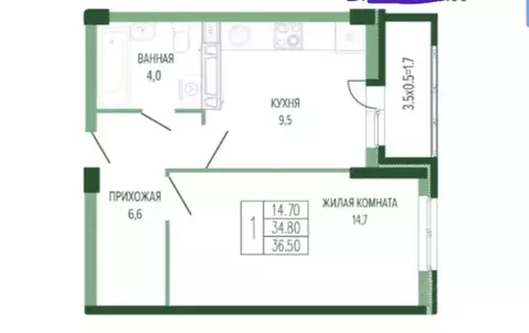 1-к кв. Краснодарский край, Краснодар Круговая ул., 4/1к3 (37.0 м)