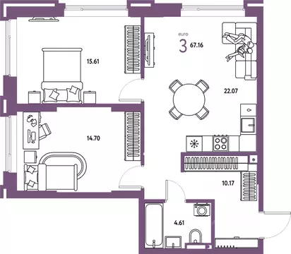 3-к кв. Тюменская область, Тюмень ул. Мельникайте, 42к1 (67.16 м)