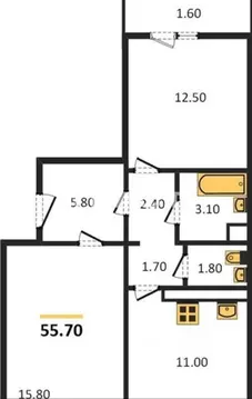 2-комнатная квартира: Воронеж, Пограничный проезд, 5 (56 м)