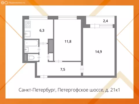 2-комнатная квартира: Санкт-Петербург, Петергофское шоссе, 21к1 (44 м)