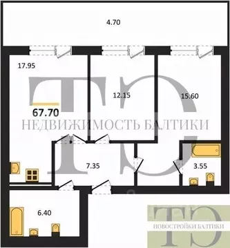 2-к кв. Калининградская область, Янтарный пгт ул. Советская (67.7 м)