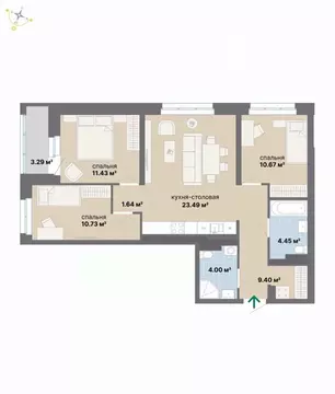 3-к кв. Свердловская область, Екатеринбург Эльмаш жилрайон,  (79.1 м)