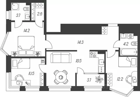 3-к кв. Тульская область, Тула ул. Михеева, 9А (83.9 м)