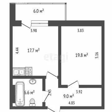 1-комнатная квартира: Тюмень, Западносибирская улица, 18к1 (52.33 м)