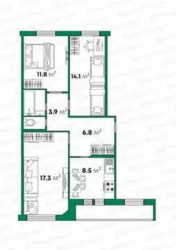 3-к кв. Кировская область, Киров Комсомольская ул., 91А (67.2 м)