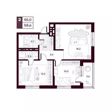 2-к кв. Тюменская область, Тюменский муниципальный округ, д. Дударева ...