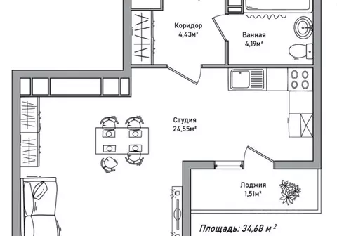 Студия Ярославская область, Ярославль просп. Фрунзе, 56Д (34.86 м)