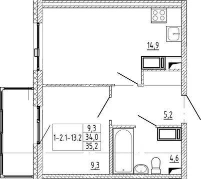 1-к кв. Санкт-Петербург пос. Шушары, ул. Чудовская, 14к1 (35.2 м)
