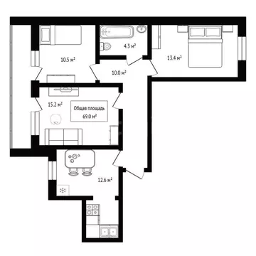 3-комнатная квартира: Бердск, улица Ленина, 13В (69 м)