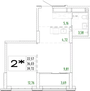 2-к кв. Приморский край, Владивосток Архитектор жилой комплекс (39.72 ...