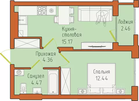 1-к кв. Калининградская область, Светлогорск пос. Отрадное,  (38.9 м)