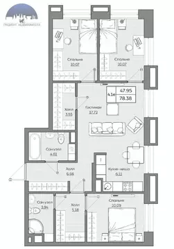 4-к кв. Татарстан, Казань Батталовский жилой комплекс (78.3 м)