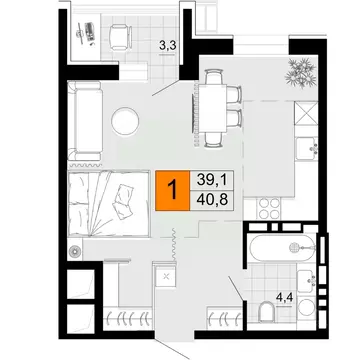 1-к кв. Приморский край, Уссурийск Горизонты жилой комплекс (40.8 м)