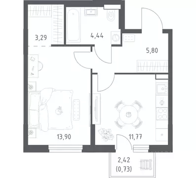 1-к кв. Башкортостан, Уфа ул. Минигали Губайдуллина, 8к9 (39.93 м)