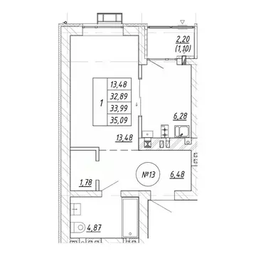 1-к кв. Калининградская область, Зеленоградск  (35.09 м)