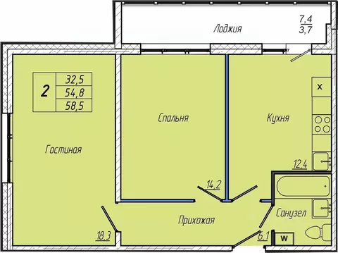 2-к кв. Кемеровская область, Кемерово просп. Притомский, 30А (58.5 м)