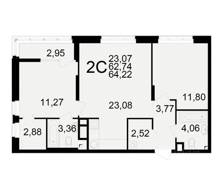 2-к кв. Рязанская область, Рязань Аура жилой комплекс (62.74 м)
