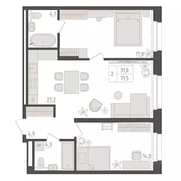 2-к кв. Башкортостан, Уфа 563-й кв-л,  (71.5 м)
