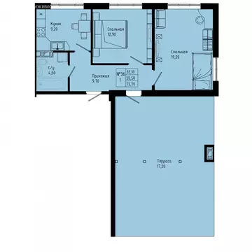 2-комнатная квартира: Коммунар, Железнодорожная улица, 41к1 (72.7 м)