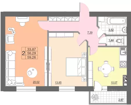 2-к кв. Смоленская область, Смоленск Краснинское ш., 28А (59.6 м)