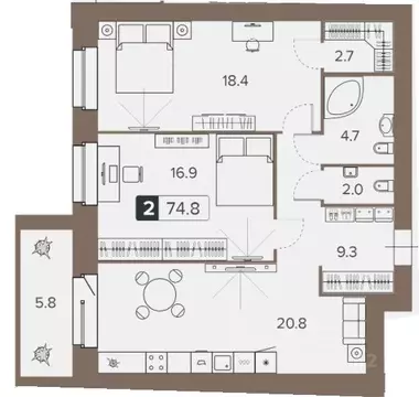 2-к кв. Брянская область, Брянск пер. 22-го съезда КПСС, 63А (78.0 м)