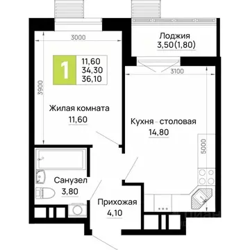 1-к кв. Адыгея, Тахтамукайский район, Яблоновский пгт  (36.1 м)