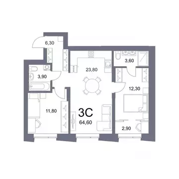 3-к кв. Новосибирская область, Новосибирск Лемонт жилой комплекс (64.6 ...