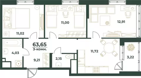 3-к кв. Башкортостан, Уфа ул. Ивана Спатара, 14 (63.65 м)
