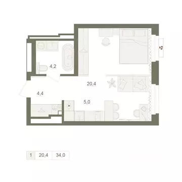 1-к кв. Башкортостан, Уфа Родина Парк жилой комплекс (34.0 м)