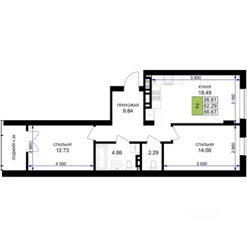 2-к кв. Калининградская область, Гурьевск Включи жилой комплекс (66.67 ...