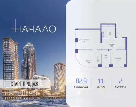 2-к кв. Москва ул. Сергея Макеева, 7С7 (82.9 м)