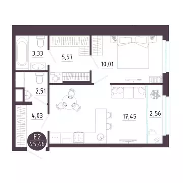 1-к кв. Рязанская область, Рязань Московское ш. (45.46 м)