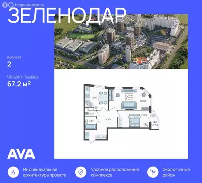 2-комнатная квартира: Краснодар, жилой комплекс Зеленодар, улица ...