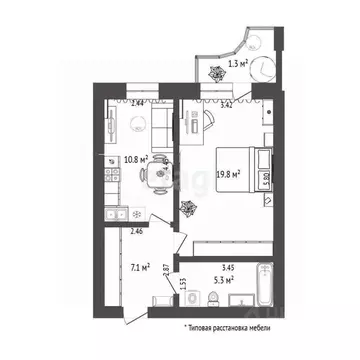 1-к кв. Тюменская область, Тюмень ул. Мельникайте, 136к1 (43.4 м)
