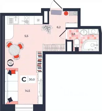 Студия Тульская область, Тула ул. Академика Насоновой, 1А (30.0 м)