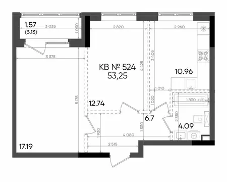 2-комнатная квартира: Казань, микрорайон Родины, ЖК Адали (53.25 м)