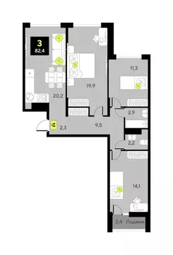 3-комнатная квартира: Тюмень, улица Ивана Чистякова, 3 (82.4 м)