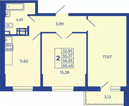 2-к кв. Ростовская область, Новочеркасск  (58.49 м)